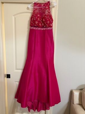 Rachel Allan Fuchsia Mermaid Prom Dress with Beaded Bodice